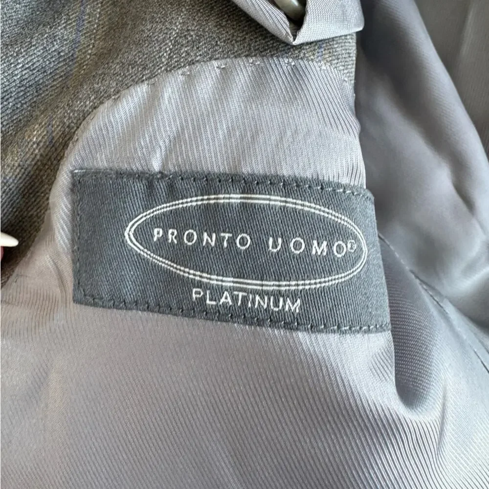 Pronto Uomo Platinum Men Two Button Gray Blazer Wool Blend Sport Coat Jacket 40R